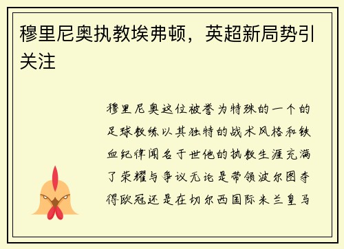 穆里尼奥执教埃弗顿，英超新局势引关注