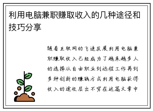 利用电脑兼职赚取收入的几种途径和技巧分享