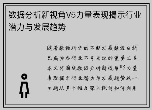 数据分析新视角V5力量表现揭示行业潜力与发展趋势
