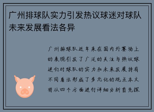 广州排球队实力引发热议球迷对球队未来发展看法各异