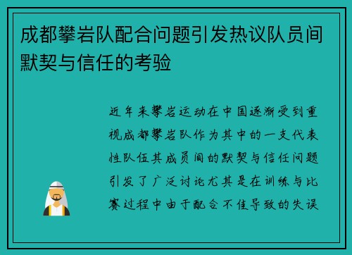 成都攀岩队配合问题引发热议队员间默契与信任的考验